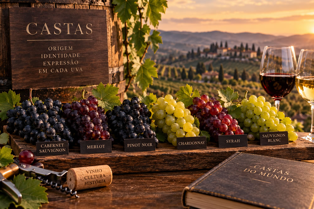Diferentes castas de uvas em composi��o editorial